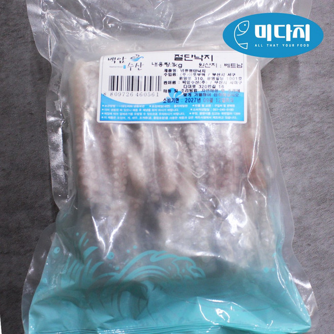 미다지 냉동 손질된 절단낙지 낚지볶음 연포탕 낙곱새, 1개, 1kg