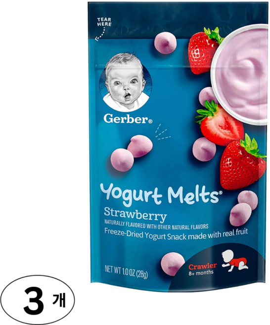 거버 3단계 요거트 멜츠 스트로베리, 3개, 28g