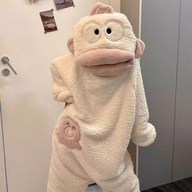 unique 여성 부드러운 편안한 동물잠옷 극세사 뽀글이 파자마 일체형 홈웨어 빅사이즈