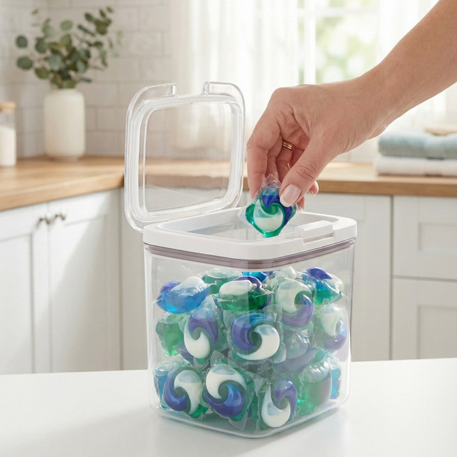 템픽 원터치 세탁 캡슐 세제 보관함, 투명, 1개