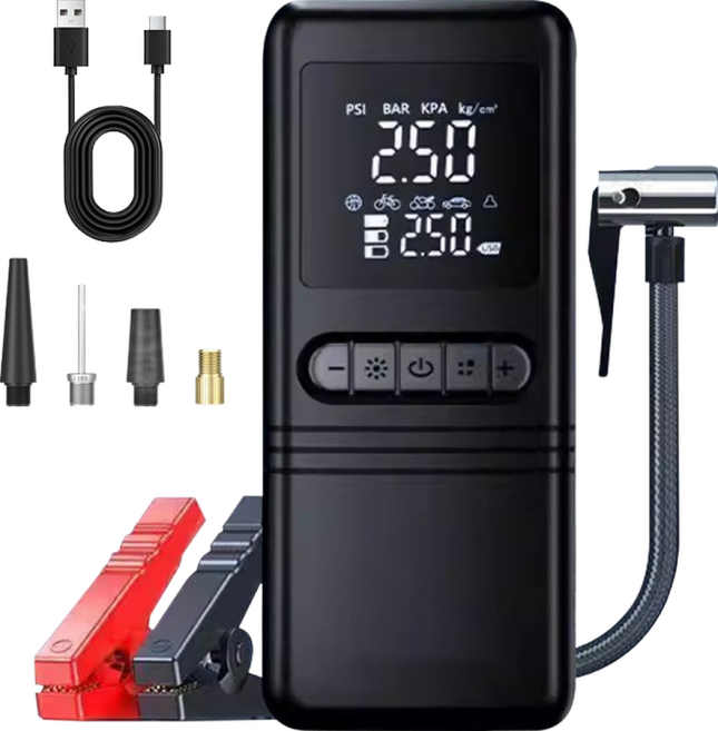 HELLOLEIBOO 휴대용 타이어 무선 공기 펌프, 블랙, 1개