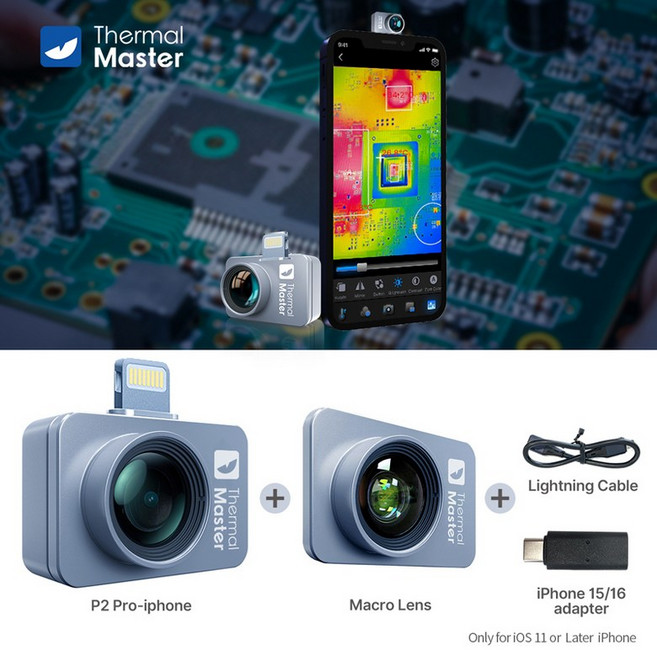 P2PRO 매크로 렌즈 열화상 카메라 600 ℃ 안드로이드 폰 아이폰용 고온 범위 256192 적외선, for iphone, 1개