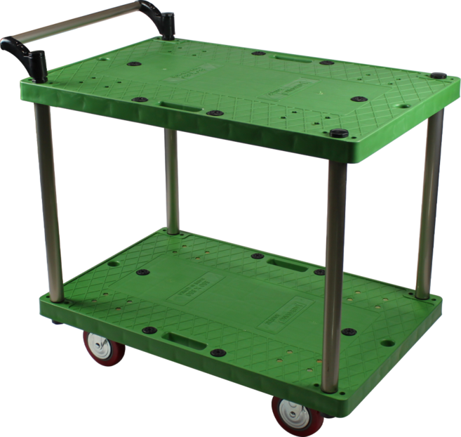 2단 플라스틱대차 / 창고카트 / 플라스틱카트 / 2단 카트 / 2단 핸드카트 / 다양한치수 / 국산카트 / 녹색카트, 소형 450x750, 적색 PVC바퀴, 1개