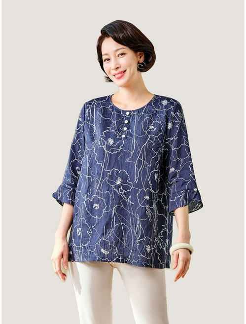 마담엘레강스 아이스플라워 크리즈인견 블라우스 K242BL12