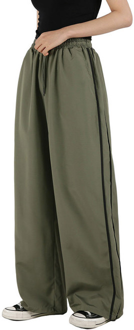 오버나인 봄 가을용 여자 여성 투라인 파라슈트 배색컬러 와이드팬츠 트레이닝 바지