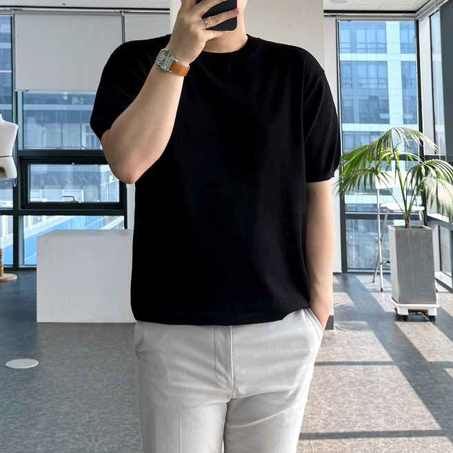 룩플레인 시원한 린넨 라운드 여름 반팔 니트 11color