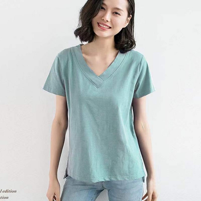 V領短袖T恤女 寬鬆百搭