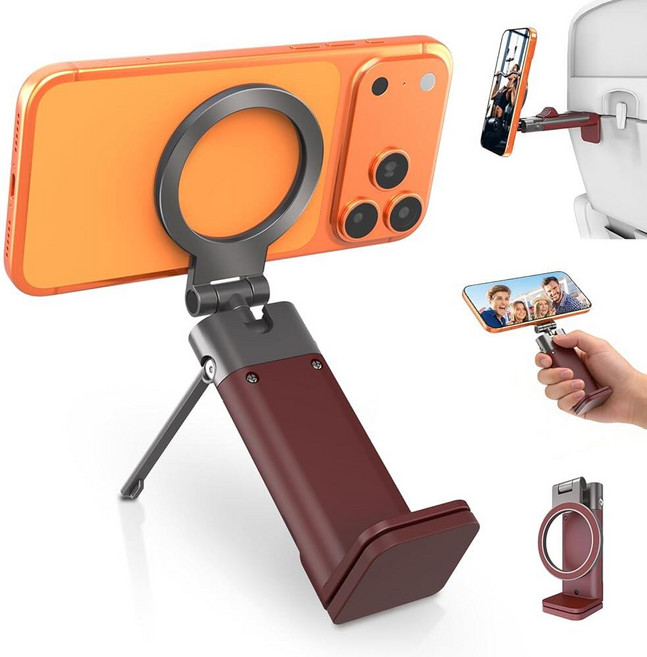 Hrong Airplane Travel Essentials 여성용 자석 휴대폰 삼각대 N55 강력한 자석 비행기 휴대폰 홀더 여행 가젯 아이폰 및 MagSafe용 360°, Hrong Airplane Travel Essentia
