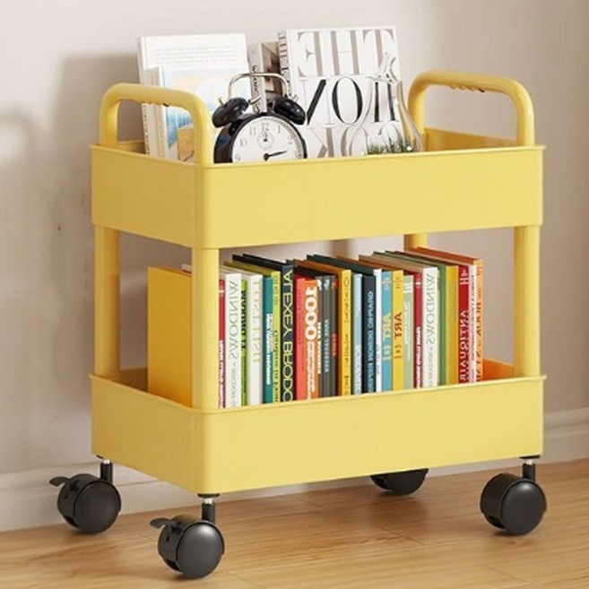 마벨인홈 공간활용 이동식 슬림 책장 감성 트롤리, 옐로우, 2단
