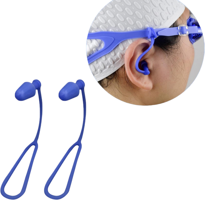 에폭슨 분실방지 수영 귀마개 귀보호 방수 수중 실리콘 스트랩형, 2개, 매트 블루