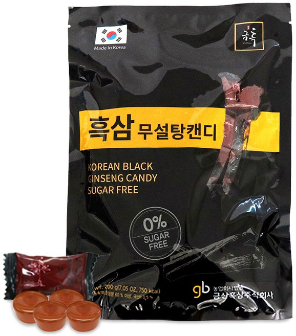 금산흑삼(주) 정품 금흑 무설탕 흑삼캔디 200g(1봉/3봉/5봉/10봉) 흑삼 농축액에 달콤함 더한 무설탕 영양간식+금흑블랙쵸코크런치(10g) 2개, 10개