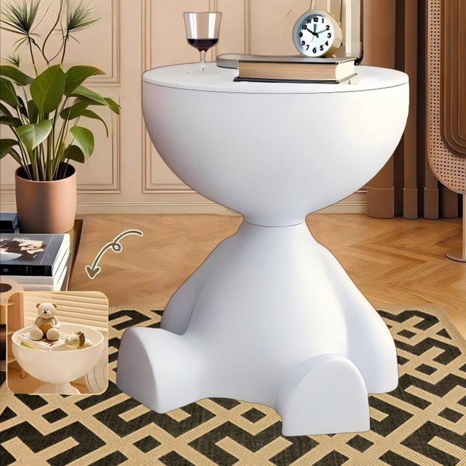 별빛 오월날 인형모양 사이드 테이블 미니 원형 수납 협탁, 화이트