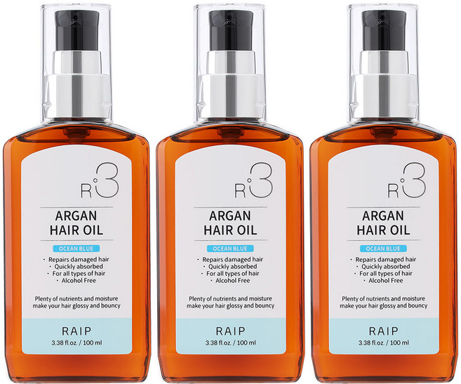 라입 R3 아르간 헤어오일 오션블루, 100ml, 3개