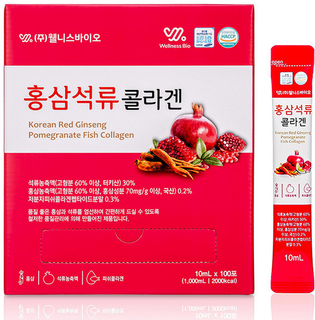웰니스바이오 6년근 홍삼 석류 콜라겐 저분자 피쉬 스틱, 1개, 1kg