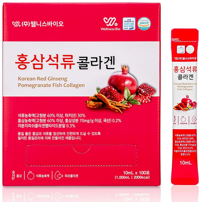 웰니스바이오 6년근 홍삼 석류 콜라겐 저분자 피쉬 스틱, 1개, 1kg - 쿠팡