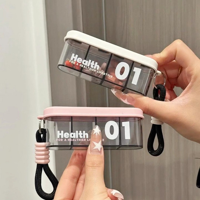 드루프 4구 휴대용 약통 알약 케이스, 2개, 블랙