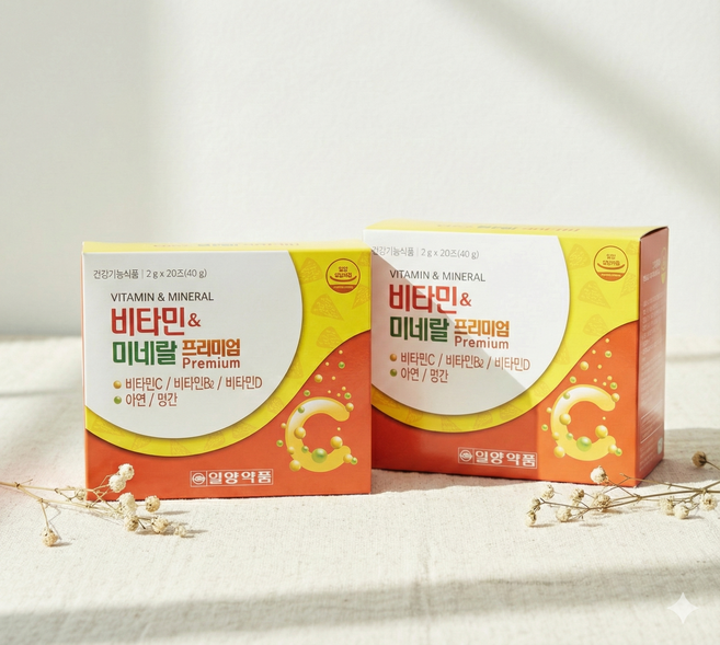 일양약품 비타민 & 미네랄 프리미엄 /2gx20포 premium 비타민 c/비타민 B2/비타민D 아연 망간, 1개, 400g