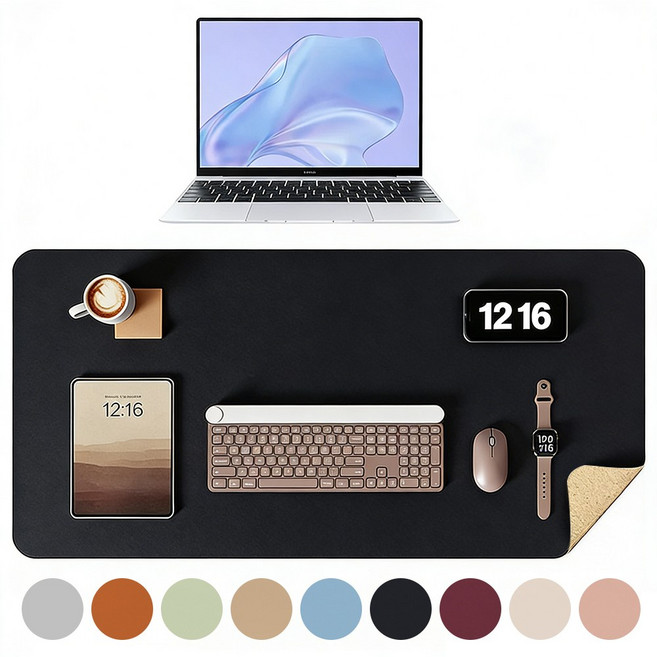 홈해락 고급 가죽 코르크 책상 보호매트 마우스패드 다용도 데스크매트, 블랙