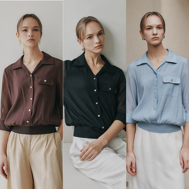 여성 7부소매 루즈핏 데이트룩 인견 쿨 실루엣 블라우스 3종_KDSFB025