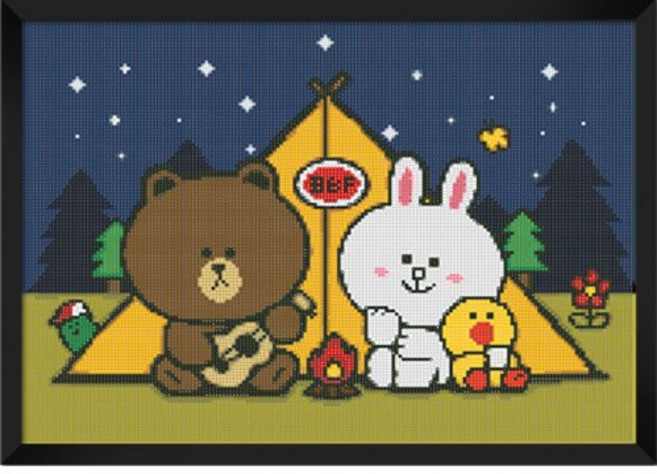 토이앤퍼즐 라인프렌즈 캠프파이어 보석십자수 도안액자형 TPD38-402, 1개