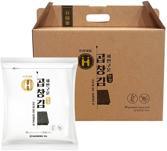해농 프리미엄 세번구운 곱창김, 28g, 10개