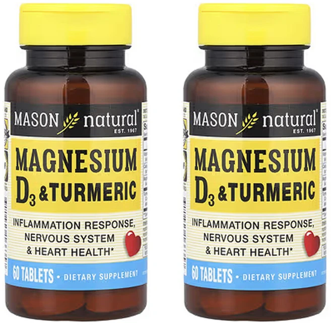 메이슨네츄럴 2개X 강황 함유 마그네슘 & 비타민D3 60정, 2개 - 쿠팡