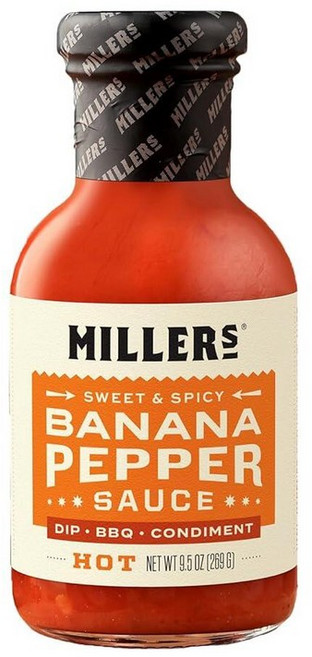 Miller's 바나나 페퍼 하바네로 핫소스 스위트 스파이시 소스 - 구운 고기 BBQ 럽 치킨 윙 샌드위치에 가장 적합 269.3g(9.5온스)_174485, 9.5 Ounce (Pack of 1), 핫