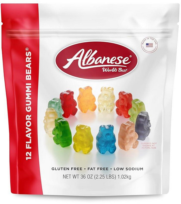 Albanese World's Best 12가지 맛 구미 베어 | 2팩 - 1020.6g(36온스) 캔디 백 | 12가지 독특한 맛 글루텐 프리 지방 프리 부드러운 젤리, 1, 1.02kg