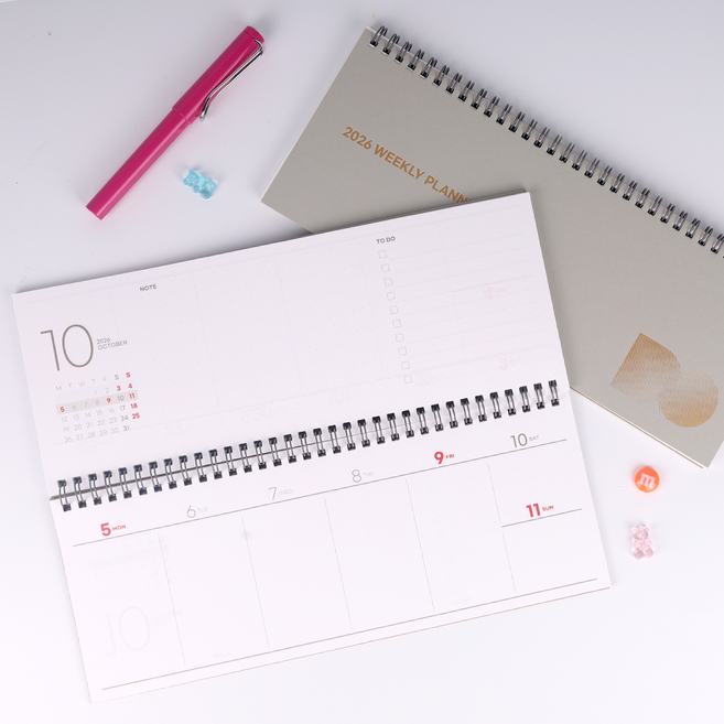 [무딘취향] 위클리플래너 주간스케줄러 - 가로형(날짜형), 1개, 그레이