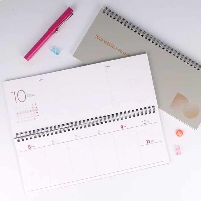 [무딘취향] 2026 위클리플래너 주간스케줄러 비지니스 가계부 탁상달력 다이어리 - 가로형(날짜형) 1개, 그레이 - 쿠팡
