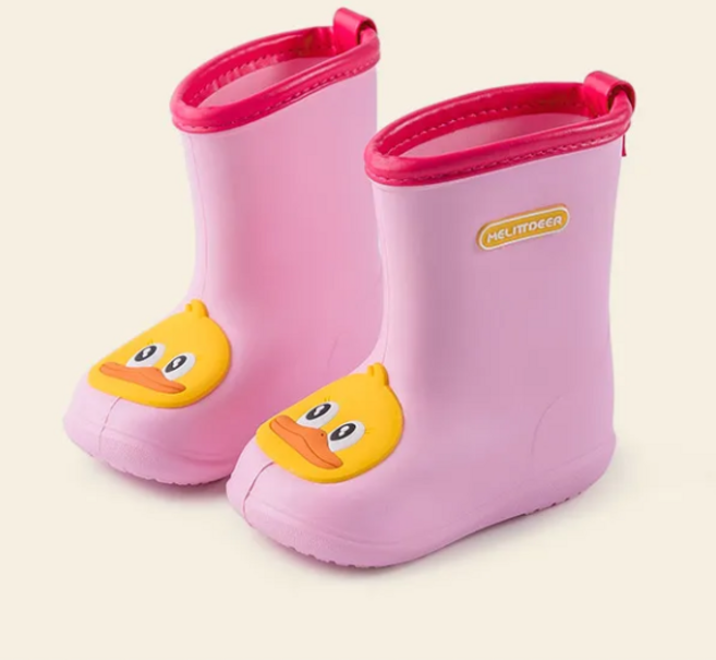 兒童雨靴 男寶女寶 幼兒園 小童 防水防滑軟底 卡通雨鞋, 1個, 桃粉色鴨子【含鞋墊】內長21cm【建議腳長20.5cm】