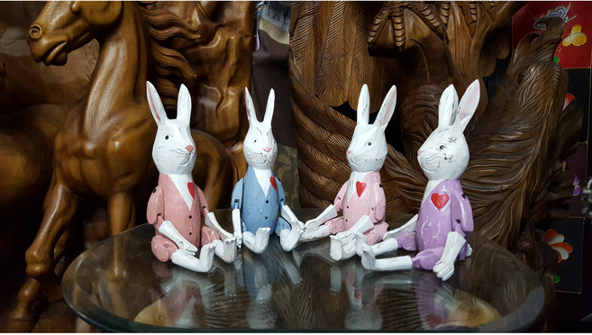 [소품팩토리] 윤식당 빈티지 목각토끼인형 S싸이즈(앉은키20cm) 낱개판매, 핑크