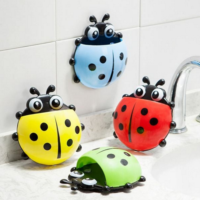 무당벌레 칫솔꽂이 흡착식 칫솔정리함 화장실 욕실 어린이집 유치원, 레드