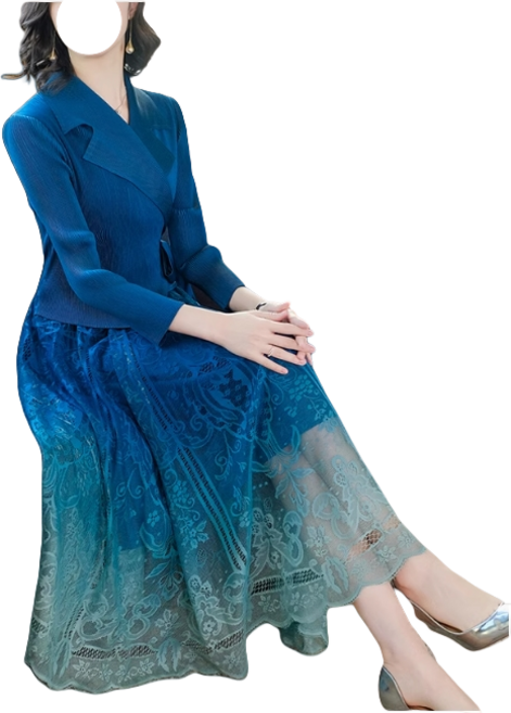 계량원피스 여성 플리츠 원피스 철릭 자수 중년