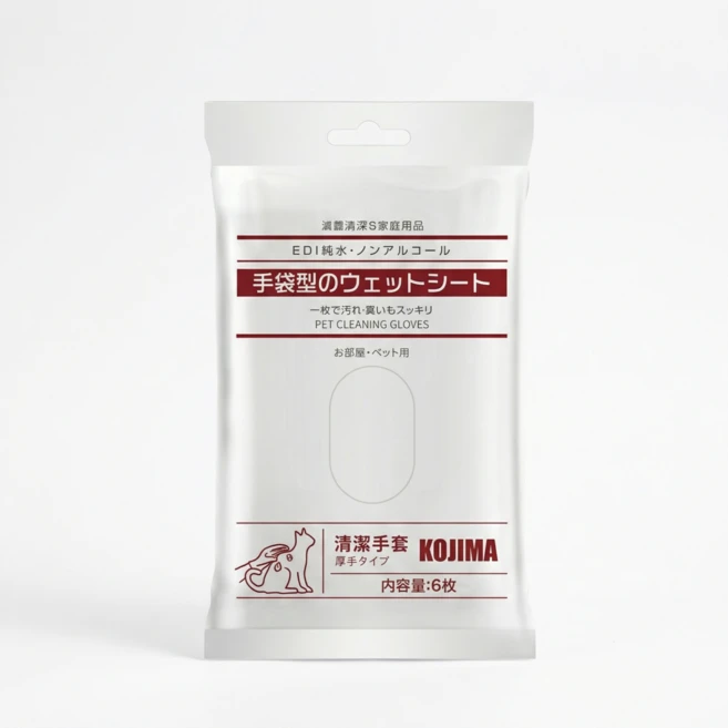 KOJIMA 강아지 고양이 클리닝글러브 반려동물 스킨케어 장갑형티슈 1Pack(12매), KOJIMA 클리닝글러브 _1Pack(12매) - 쿠팡