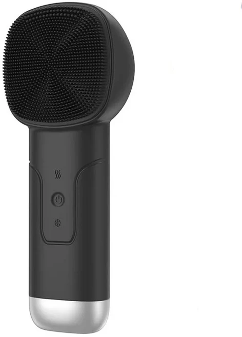 6in 1 소닉 페이셜 클렌징 브러시(열 기능 포함) 방수 피부 냉각 마사지기 실리콘 장치, 01 Black