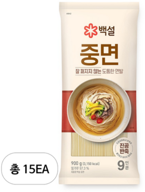 CJ 백설 중면, 900g, 15개
