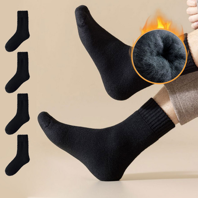 뷰티 남성용 겨울 융털 두꺼운 기모 중목 양말 보온 방한양말 4켤레 세트