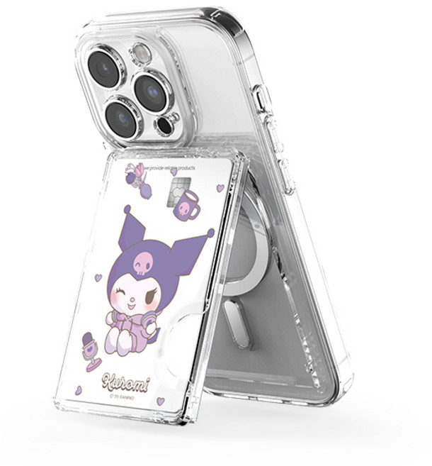 산리오 투명 마그네틱 멀티 스탠드 카드지갑(맥세이프 호환), 1개, 룸투어_쿠로미