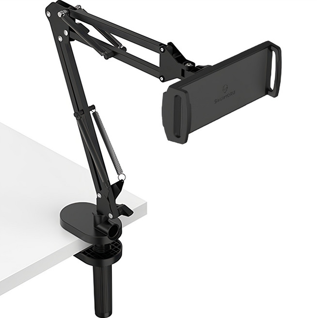 신지모루 탄소강 논슬립패드 자바라 집게형 핸드폰 태블릿 거치대, 블랙, 1개