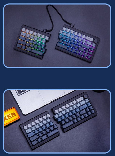 [CTK] EPOMAKER 에포메이커 Split65 분리형 객제화 기게식 키보드 무선 블루투스 QMK/VIA 노브포함 68키 핫스왑 노브포함 RGB 3000mAh용량 TOP구조, 플라밍고축, Split65-블루