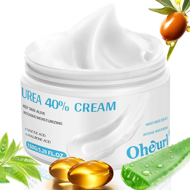 OHEURL 우레아 크림 40% 플러스 히알루론산 건조하고 갈라진 발용 최대 강도 거친 피부를 위한 고급 인텐시브 굳은살 - 힐 140ml(5.29액량 온스), OHEURL 우레아 크림 40% 플러스 히알루론산, 건, 1
