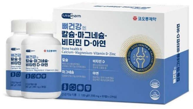 코오롱제약 뼈건강엔 칼슘 마그네슘 비타민D 아연, 2개, 60정