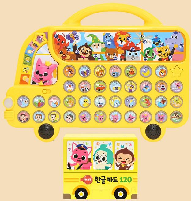 핑크퐁 아기상어 한글버스+ 한글카드120세트 언어학습 완구, 1세트, 노란색