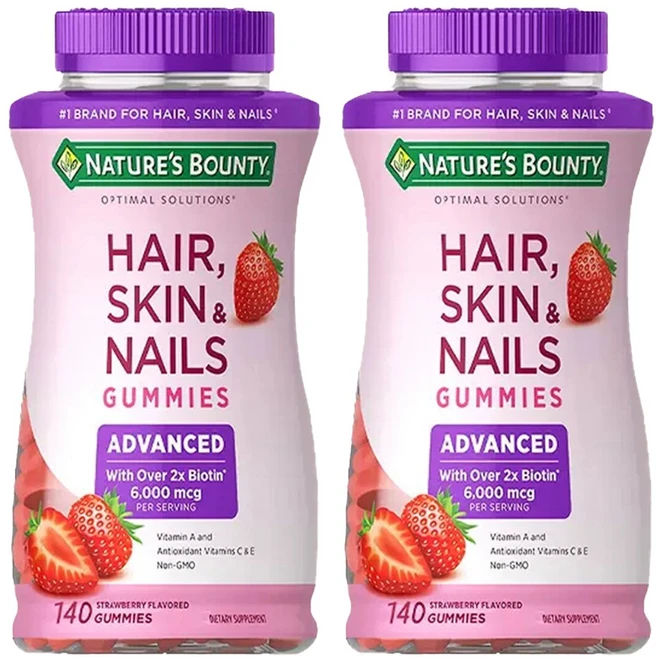 네이쳐스바운티 옵티말 솔루션스 헤어 스킨 앤 네일 구미스 비오틴 6000mcg, 140정, 2개 - 쿠팡