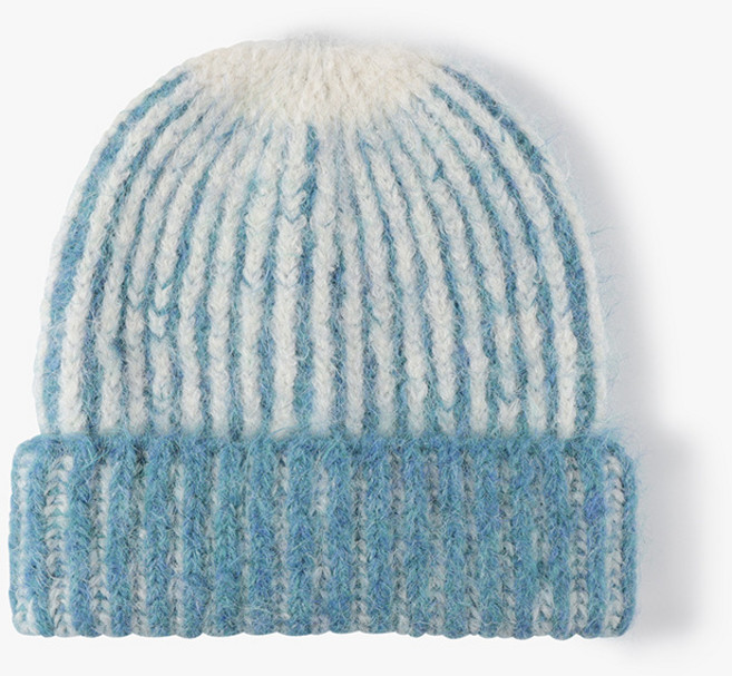 따봉오빠 파스텔 스트라이프 배색 컬러 스키장 겨울 니트 모자 RDBA2209, 레이크블루, 1개