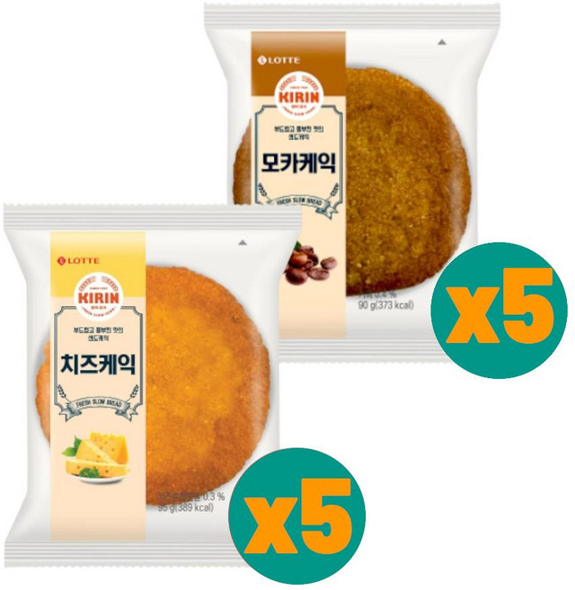 롯데 식사대용 사무실 간식 디저트 기린이네 치즈케익 5봉+모카케익 5봉 90g 10개