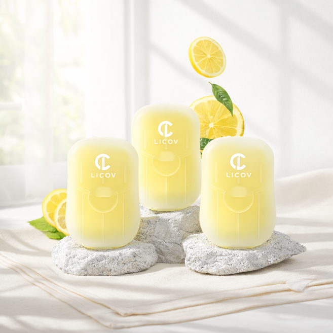 LICOV 휴대용 종이비누 일회용 여행용 캠핑용 손세정 핸드워시 (개당 50매), 3개, Lemon