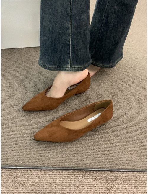 해피유통여성 스웨이드 뾰족발 플랫 슈즈 편안한 심플 베이직 디자인 XG19