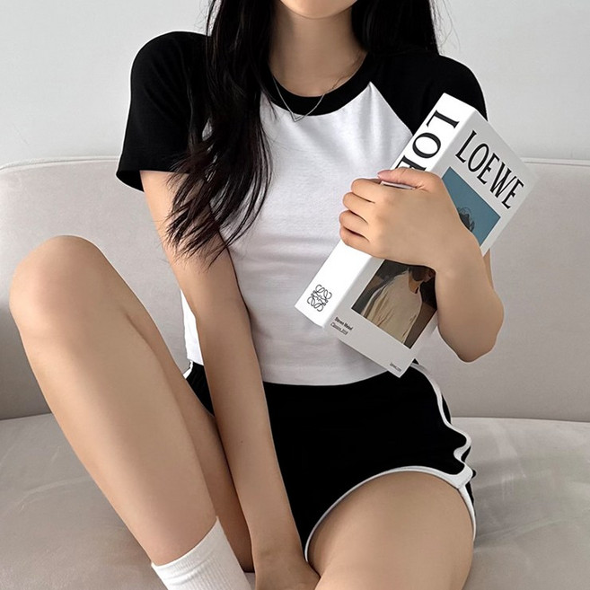 어나더뷰 에디트 돌핀팬츠 나그랑 반팔 세트 꾸안꾸 홈웨어 트레이닝복 여름 셋업 여친룩 2745